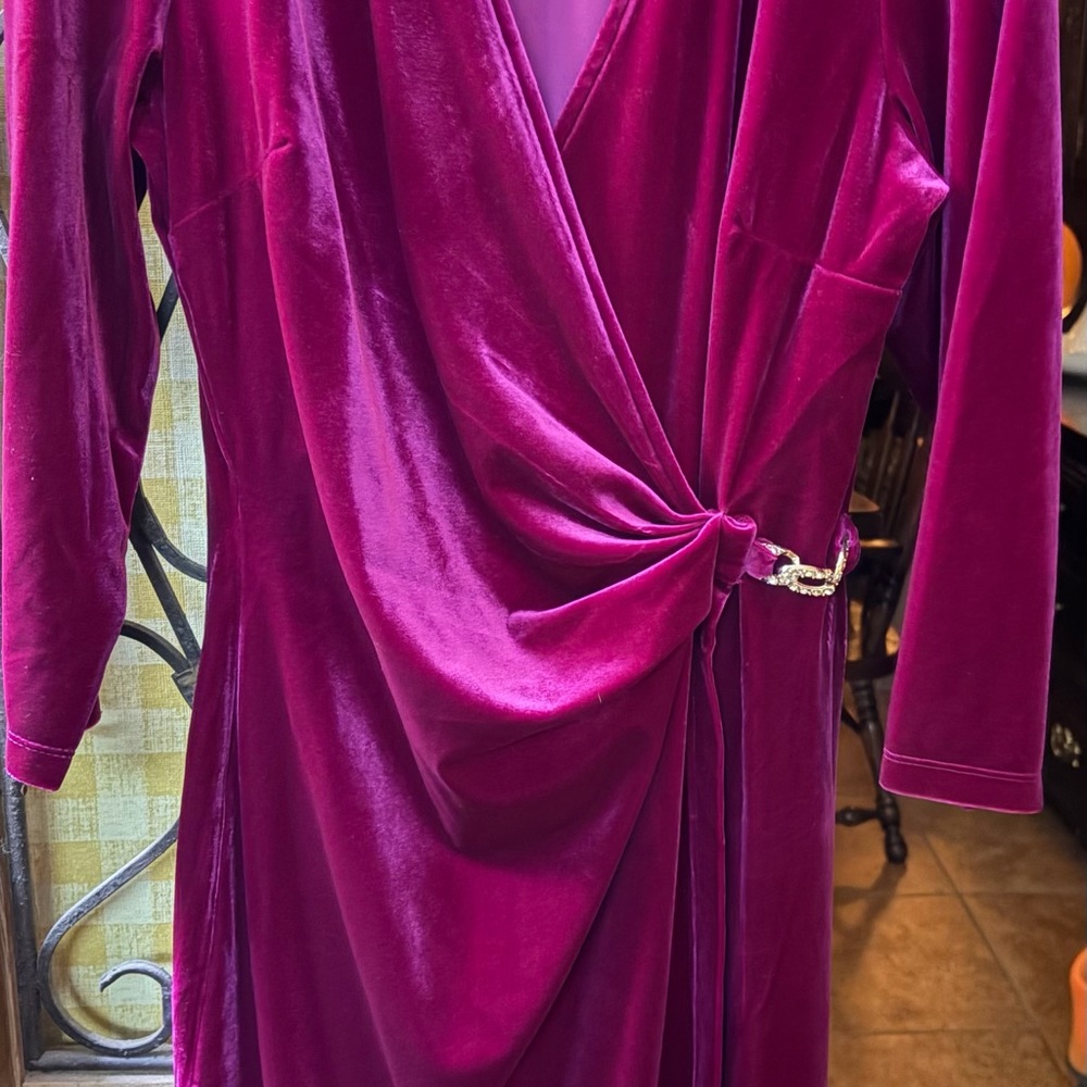 Anne Klein Fuchsia Velvet Wrap Robe